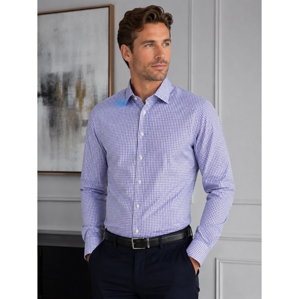 Eterna 1863 Modern Fit Shirt Men 19 48 Purple Blue Check Plaid Cotton NWT